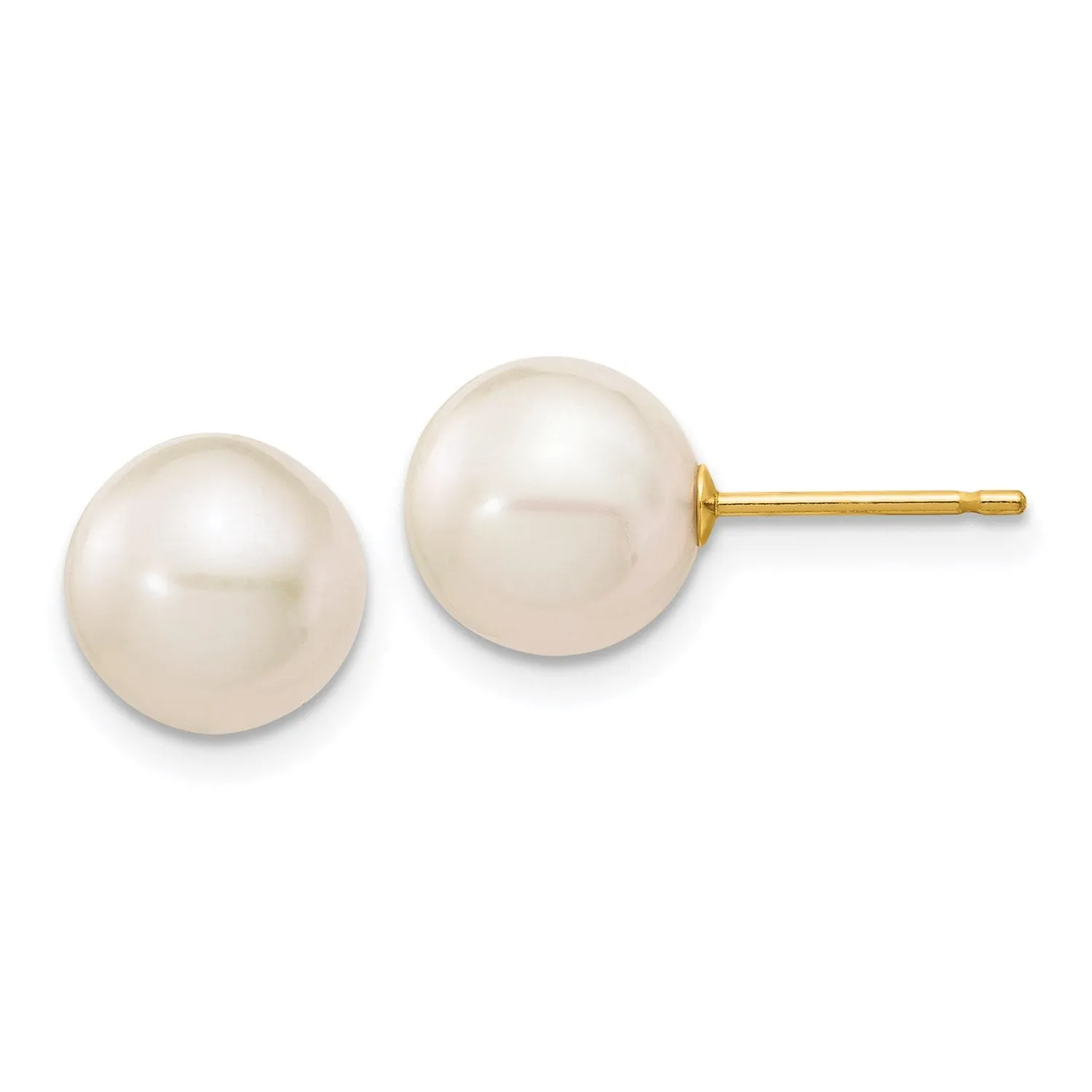 8MM Round Pearl Stud Earrings in 14KT Yellow Gold