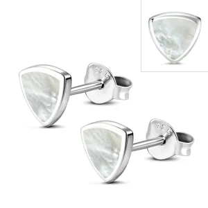 9.50mm | Mother of Pearl Triangle Stud Silver Earrings