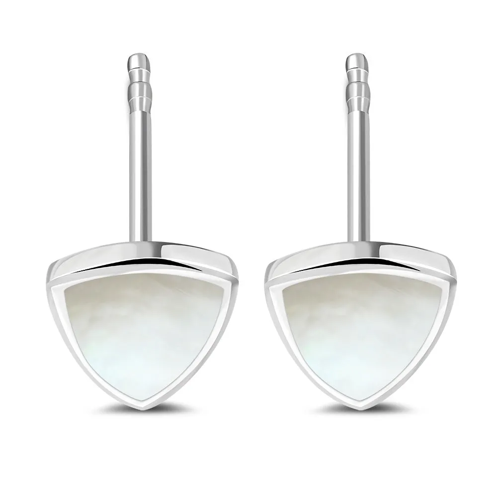 9.50mm | Mother of Pearl Triangle Stud Silver Earrings