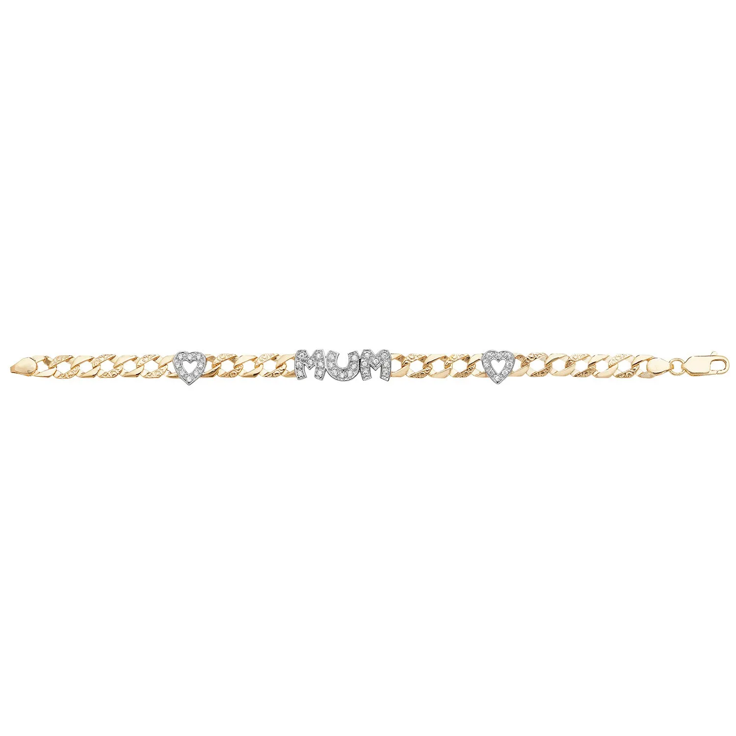 9CT GOLD CZ MUM AND DOUBLE HEART BRACELET