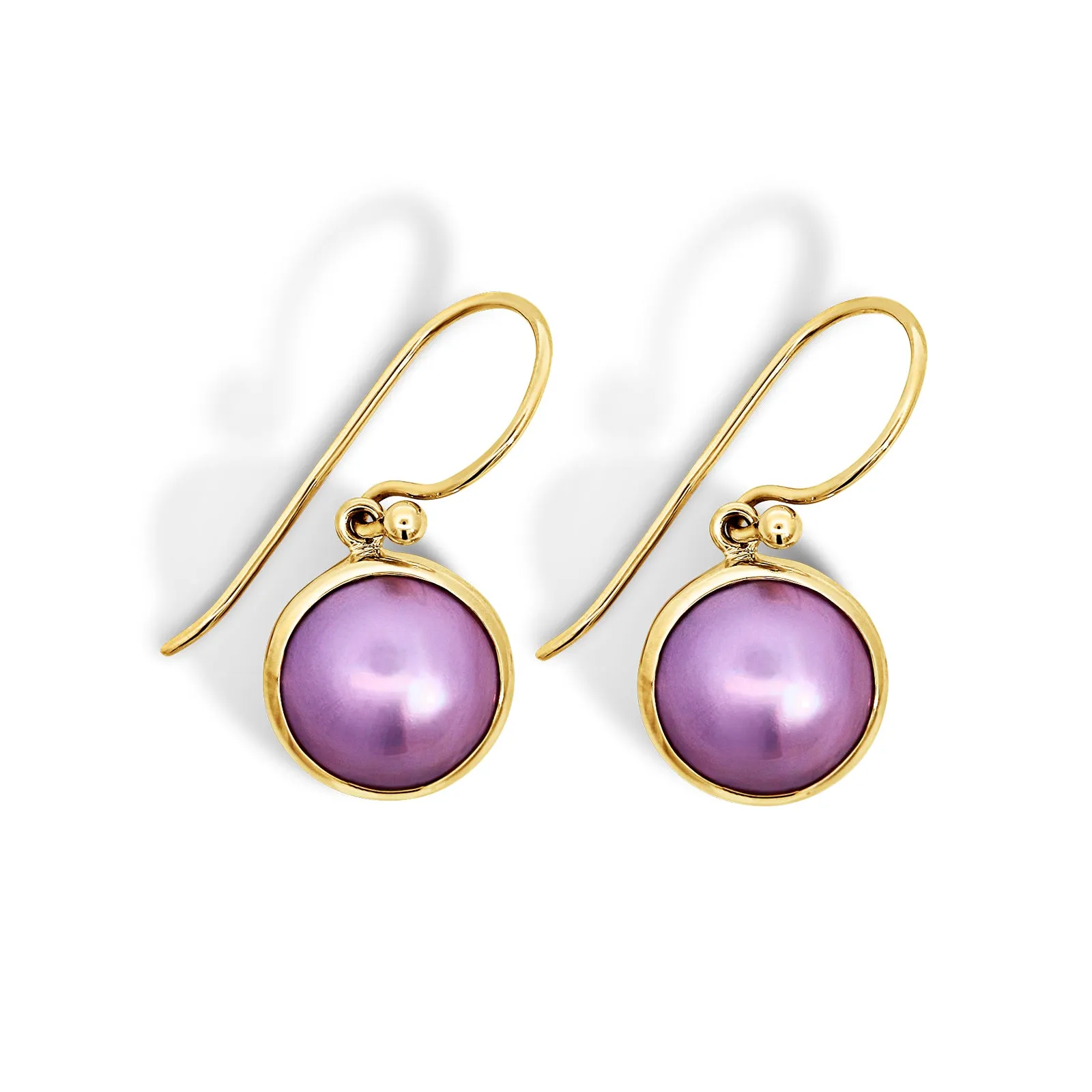 9ct Yellow Gold Pink Mabe Pearl Drop Earrings