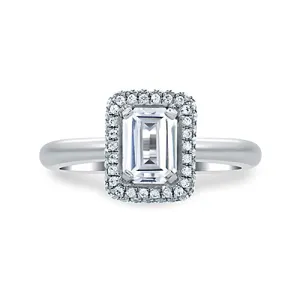 A.JAFFE Platinum Emerald Cut Delicate Pave Bridal Engagement Ring MES673