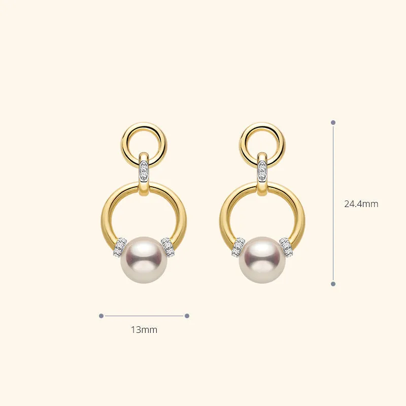 Akoya Saltwater Pearl 18K Gold Diamond Knot Round Hoop Earrings