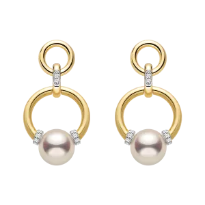 Akoya Saltwater Pearl 18K Gold Diamond Knot Round Hoop Earrings