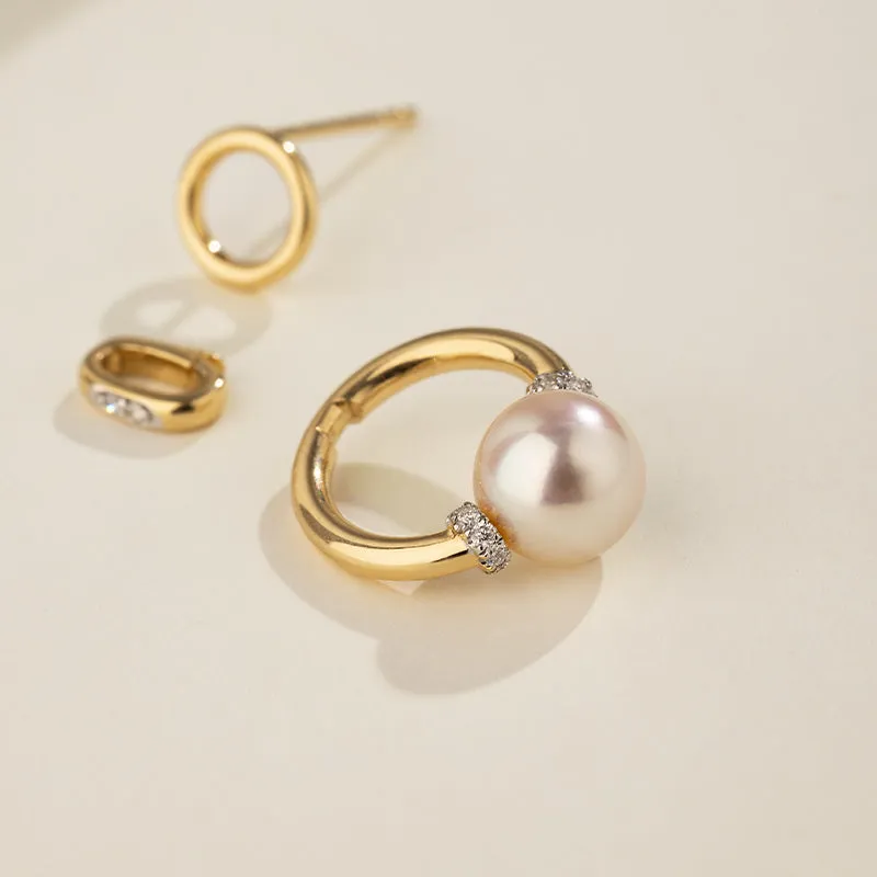 Akoya Saltwater Pearl 18K Gold Diamond Knot Round Hoop Earrings