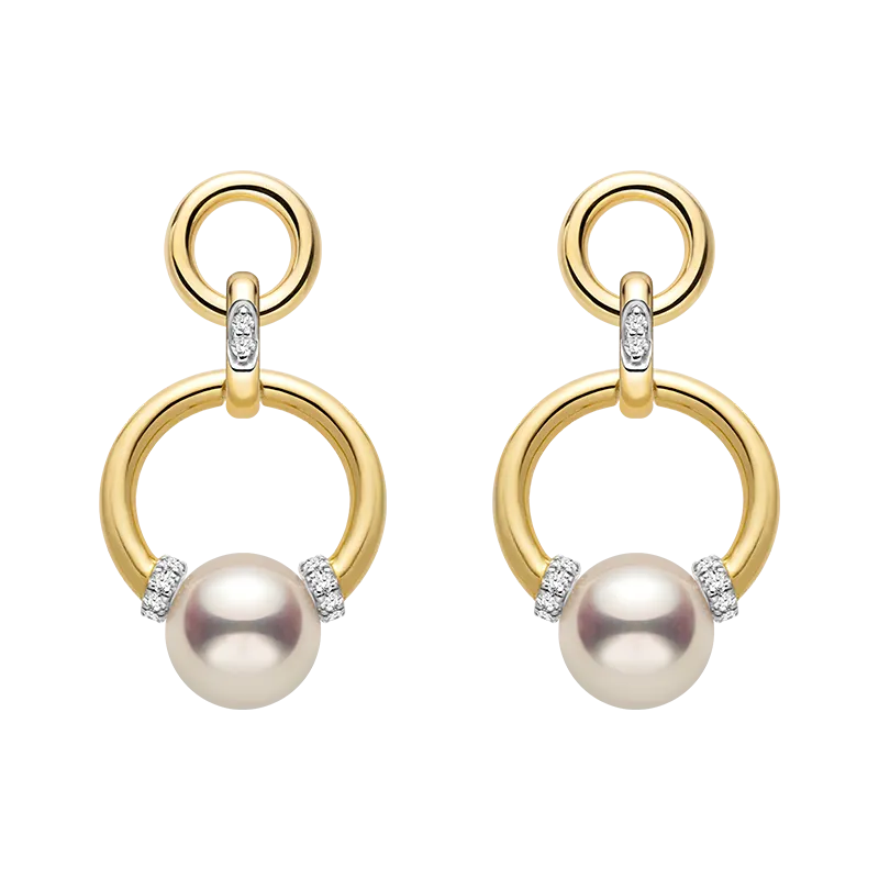 Akoya Saltwater Pearl 18K Gold Diamond Knot Round Hoop Earrings