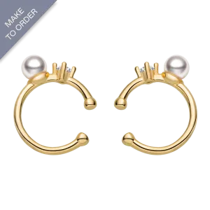 Akoya Saltwater Pearl 18K Gold Diamond Twin Star Ear Cuff