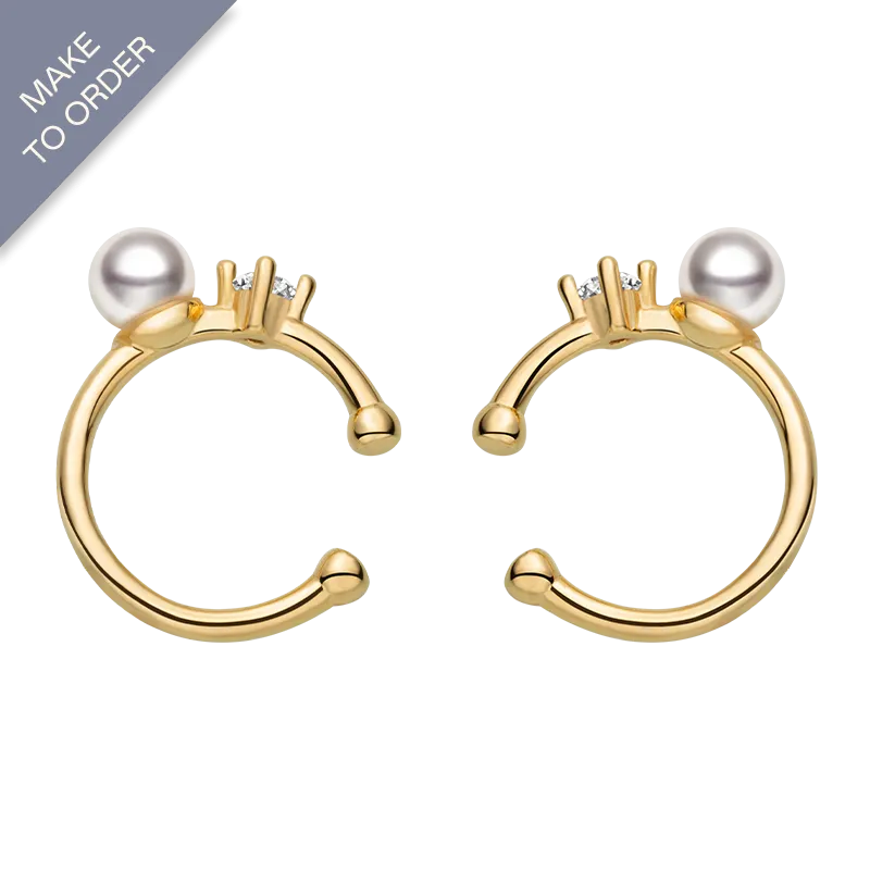 Akoya Saltwater Pearl 18K Gold Diamond Twin Star Ear Cuff