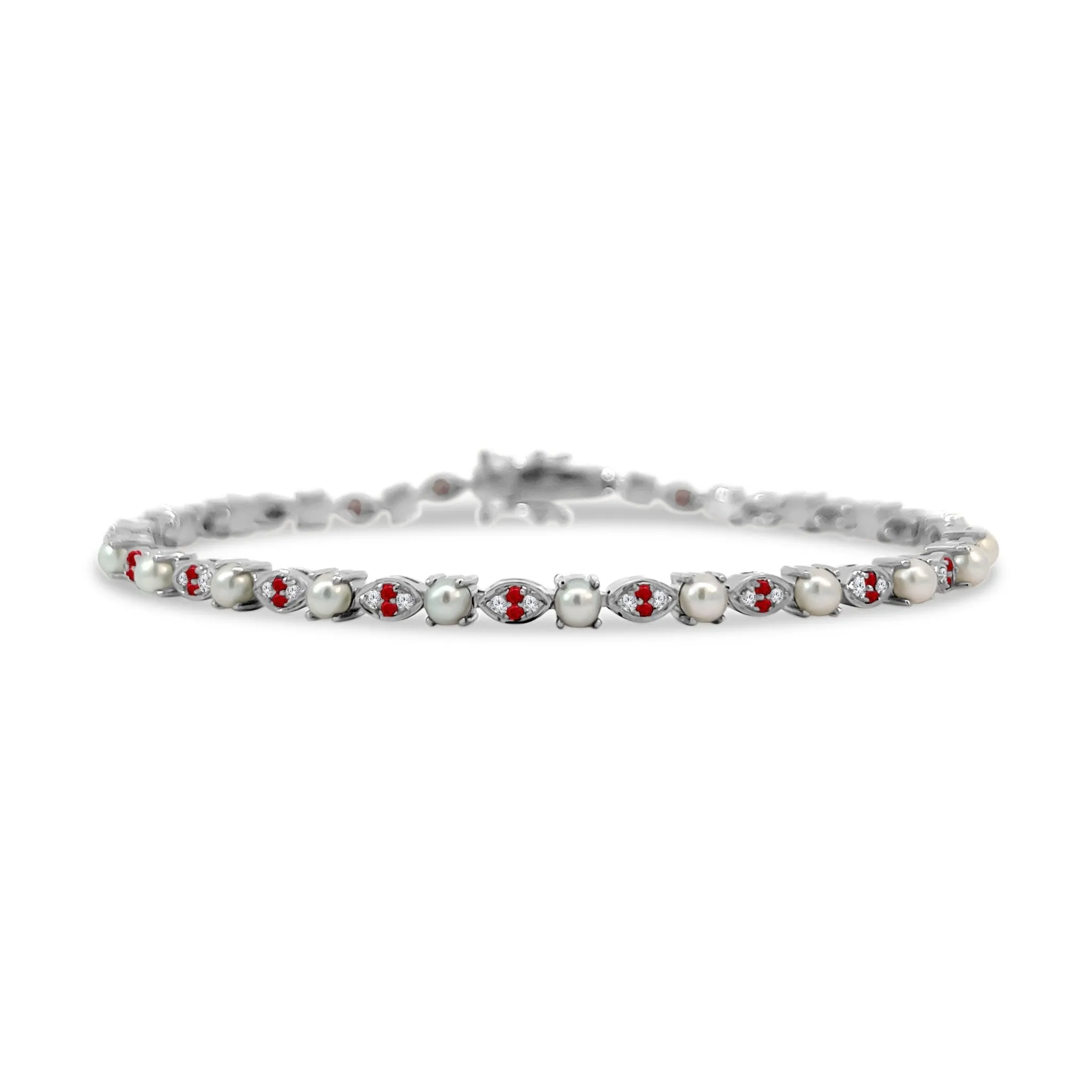 Alternating Pearl & Gemstone Tennis Bracelet