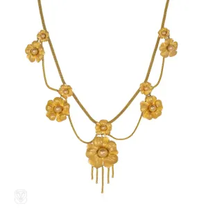 Antique gold floral swag necklace