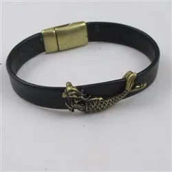 Antique Gold Mermaid On Brown Leather Bracelet