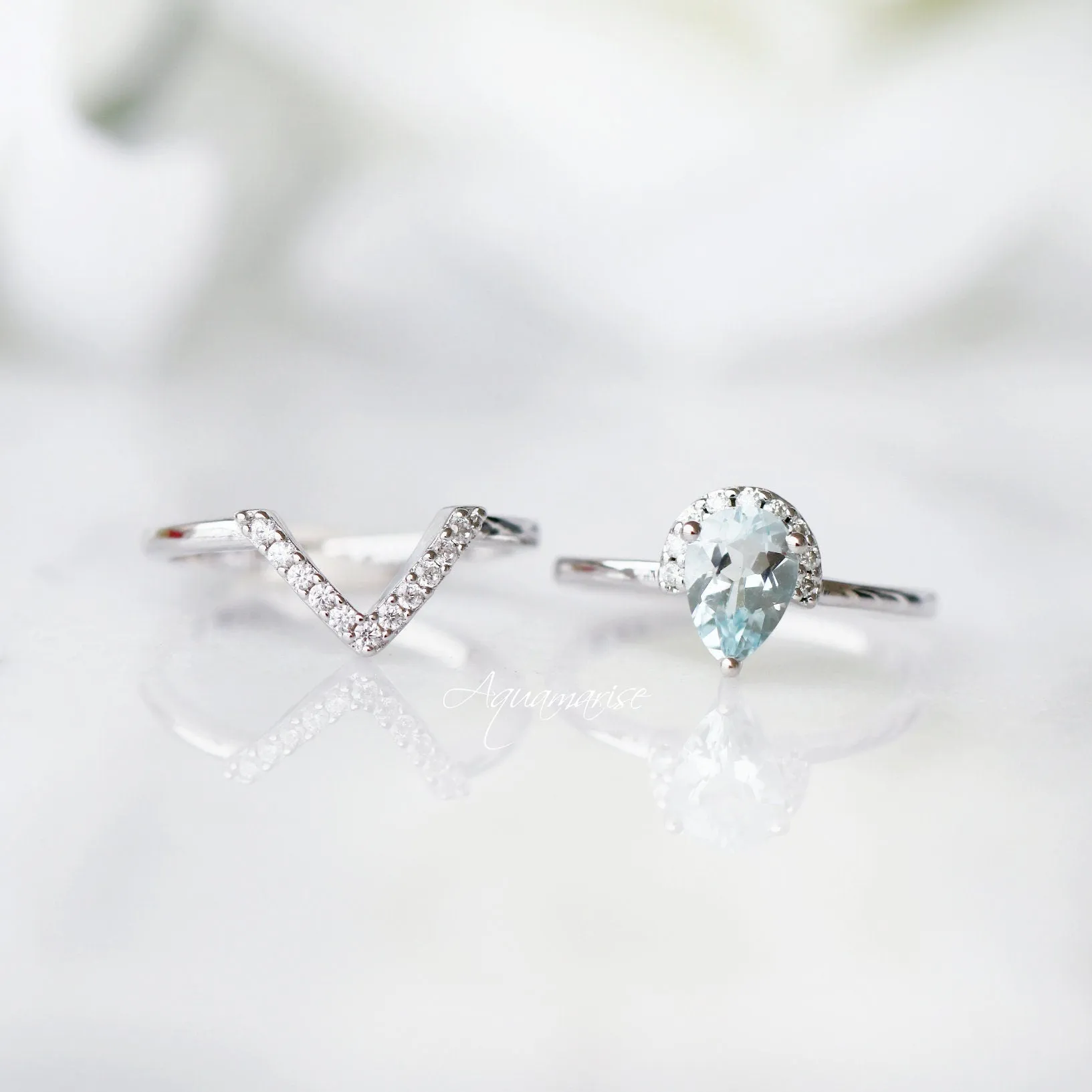 Aria Aquamarine Ring Set- Sterling Silver