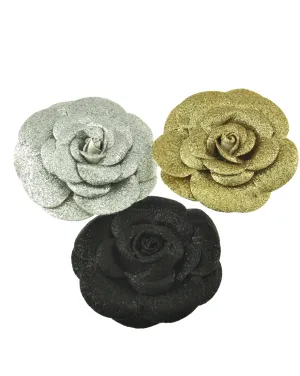 Assorted Glitter Rose on Concord Clip & Brooch Pin