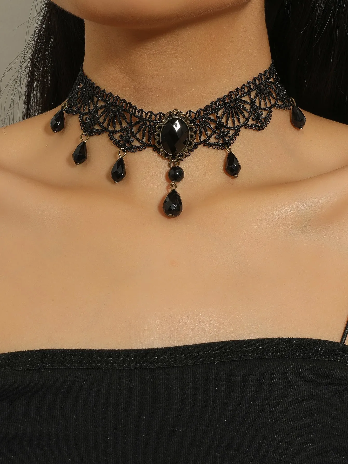 Bead Decor Lace Choker Creative Necklace for Women Fashion Jewelry