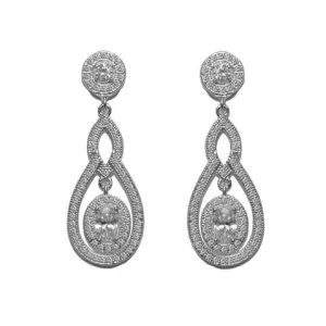 Beautiful Classic Fine Setting CZ Dangle Statement Brass Earrings