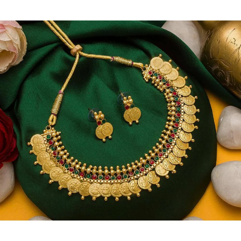 Bhavi Jewels Pota Stone Gold Plated Necklace Set