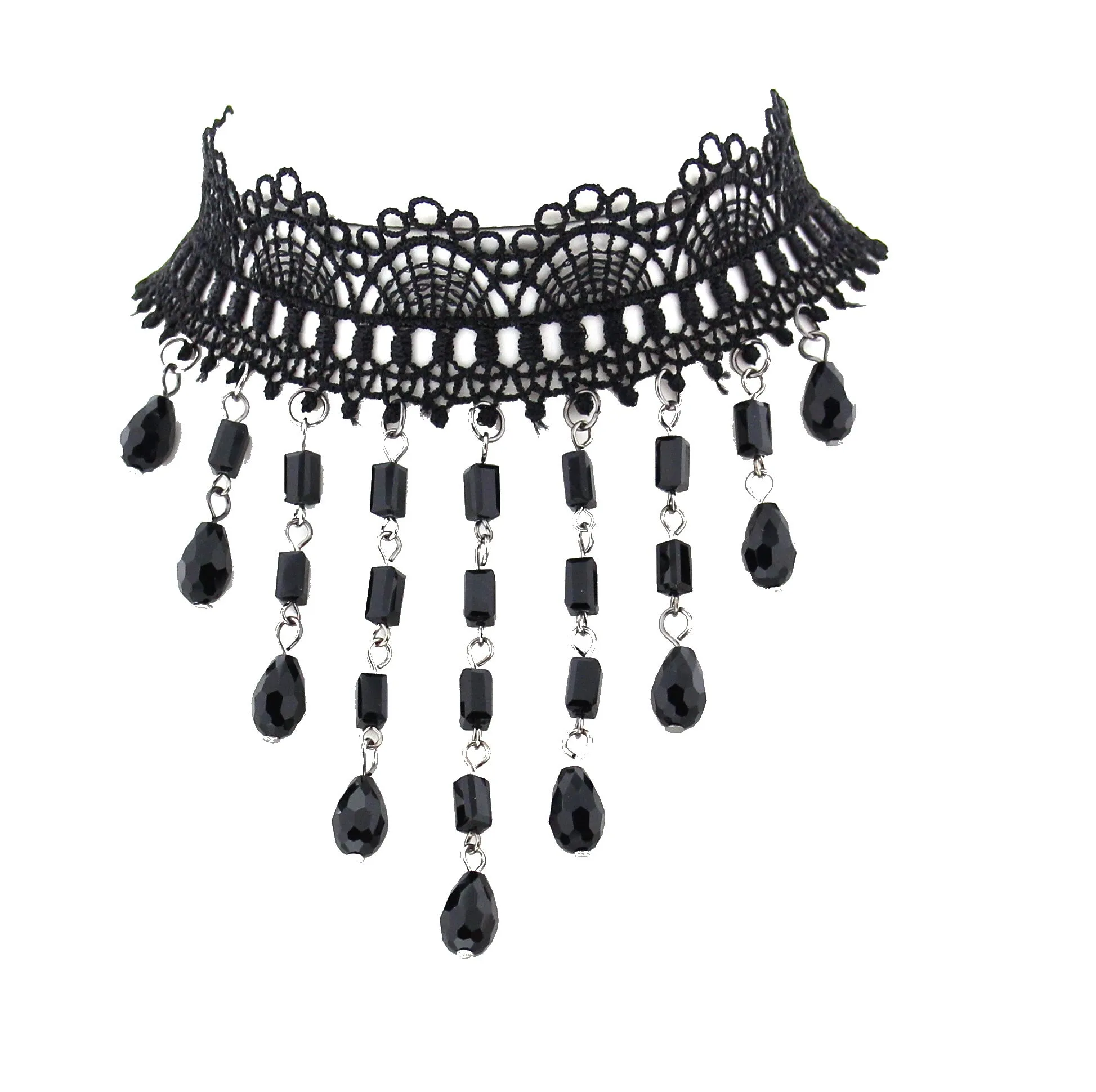 Black Lace Choker with Hanging Black Fascitated Attachments