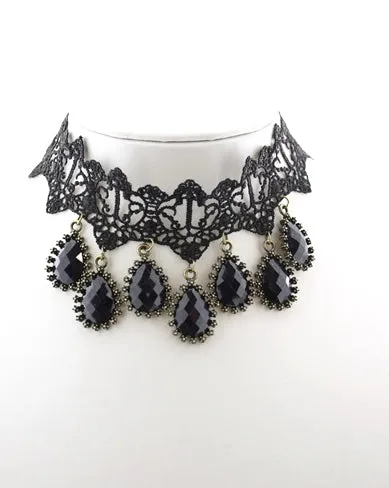 Black Lace Choker with Jewel Brass Attachment