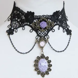 Black Lace Lilac Pendant Choker (C)