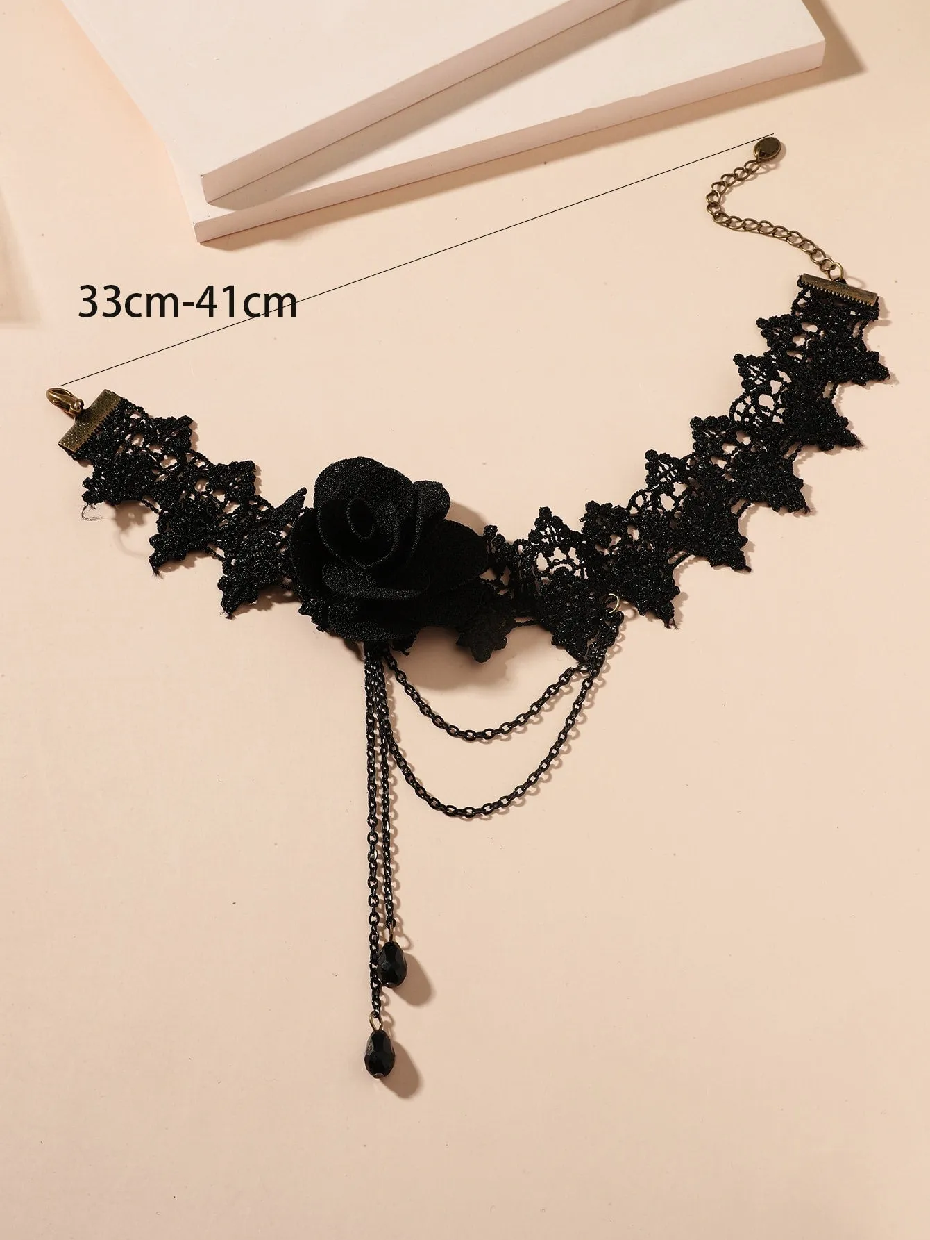 Black Lace Rose Chain Decor Choker Necklace for Women Jewelry for Women Necklace