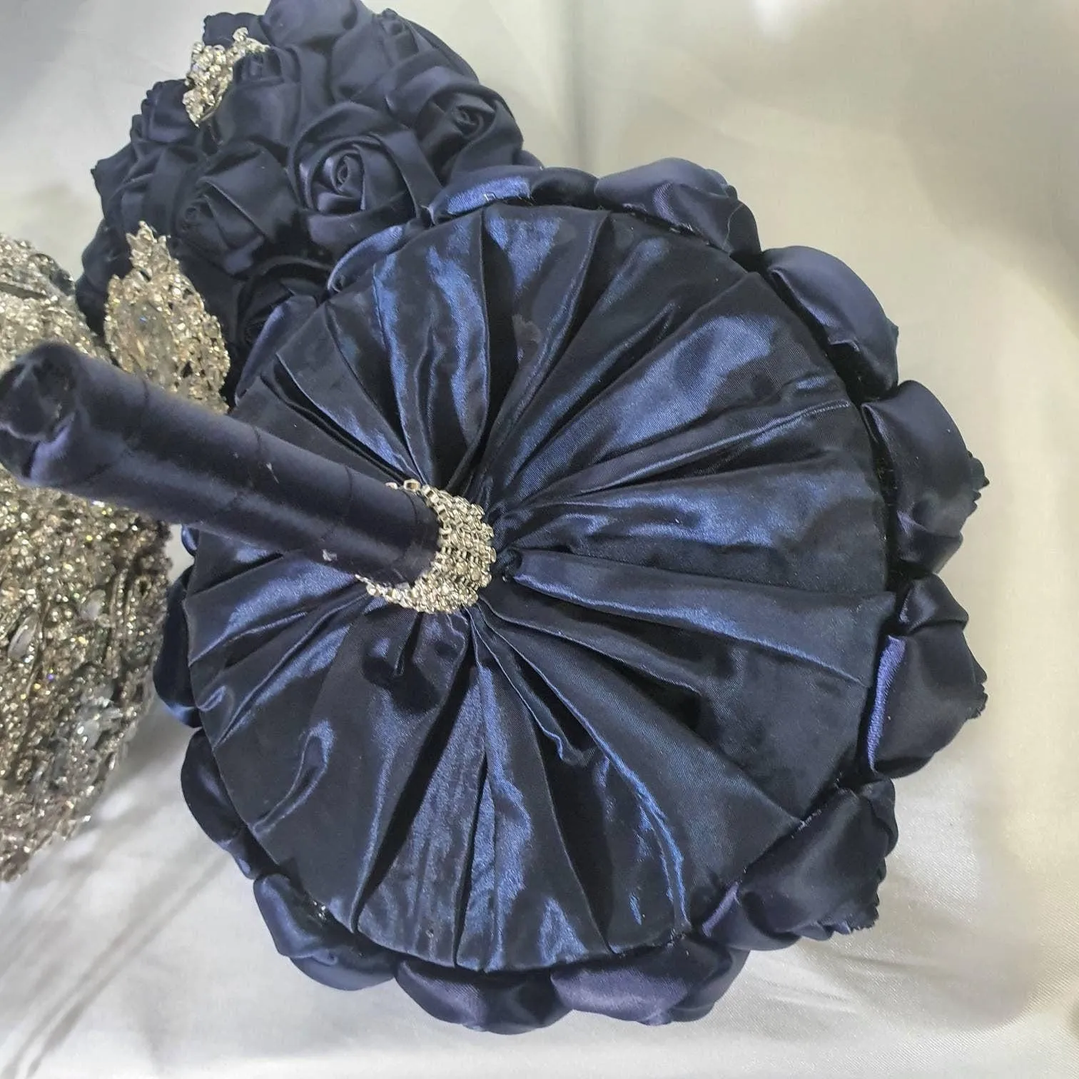 Bridesmaid Satin rose & crystal brooch bouquet by Crystal wedding uk