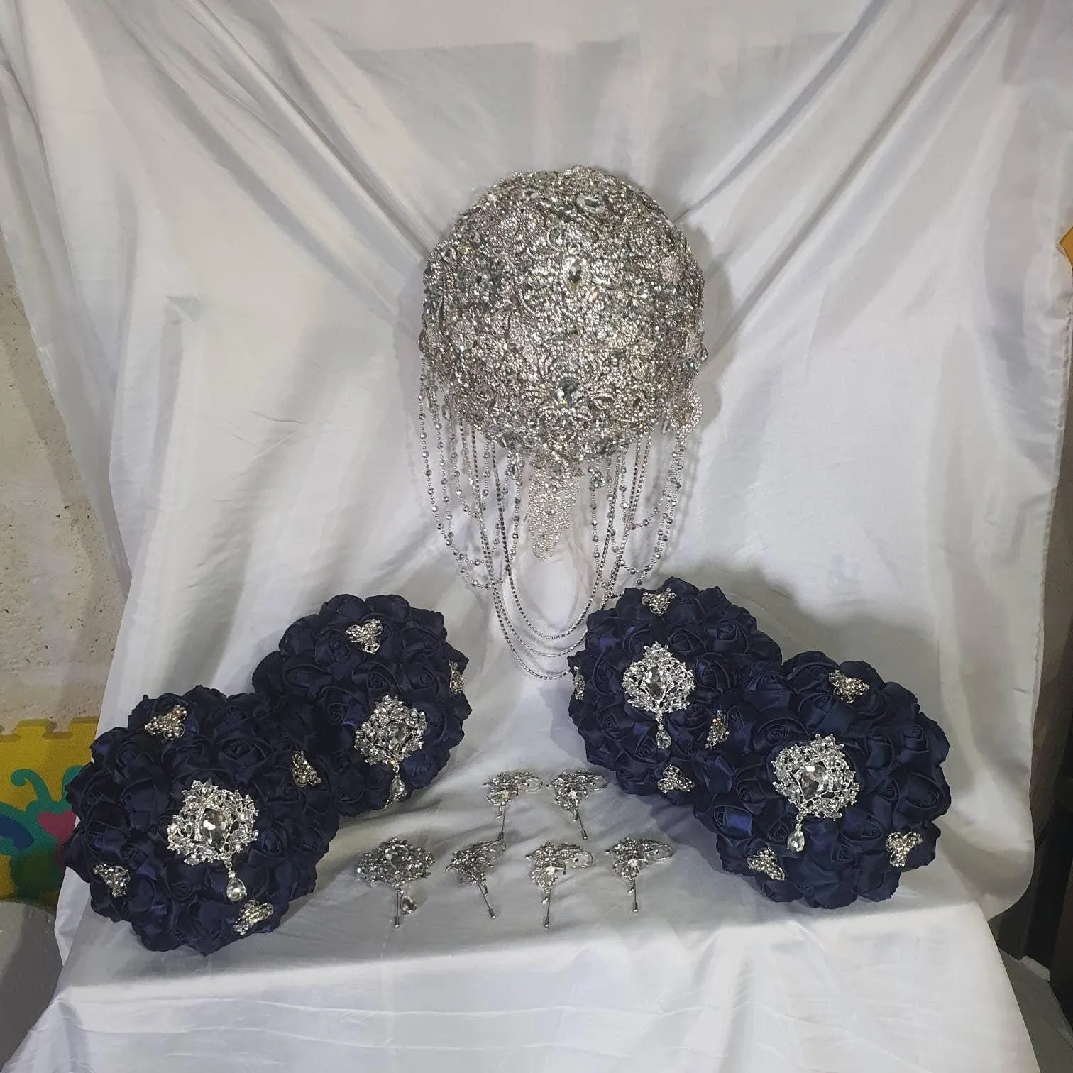 Bridesmaid Satin rose & crystal brooch bouquet by Crystal wedding uk