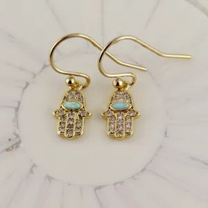 Bright Opal Hamsa Earrings