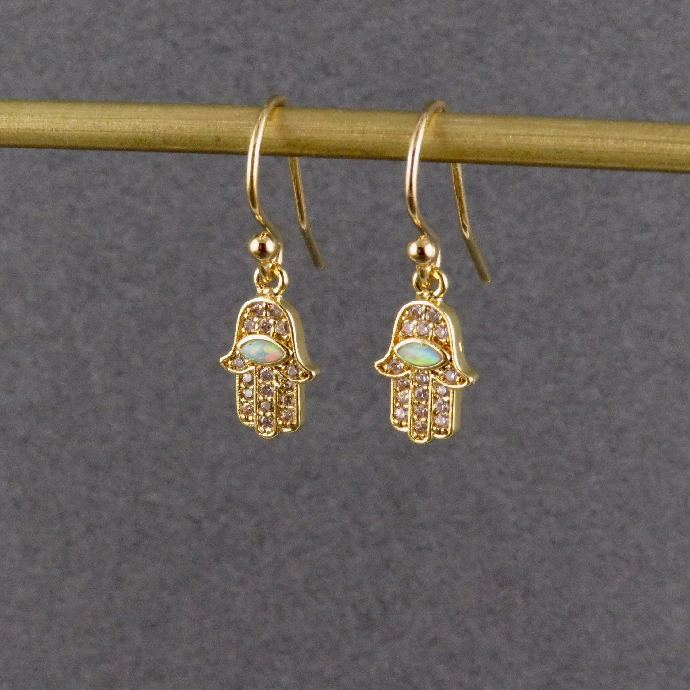 Bright Opal Hamsa Earrings