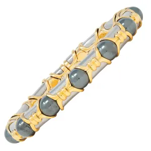 Bulgari 1989 Hematite 18 Karat Yellow Gold Stainless Steel Vintage Cuff Bracelet