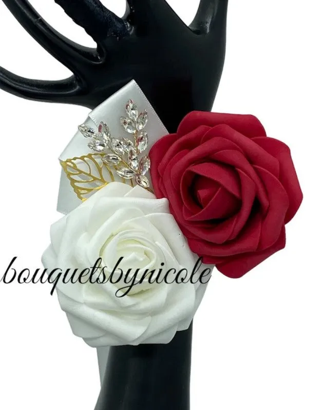 CB-099 ~  Made to Order Dark Red & Ivory Real Touch Rose Brooch Bouquet or DIY KIT