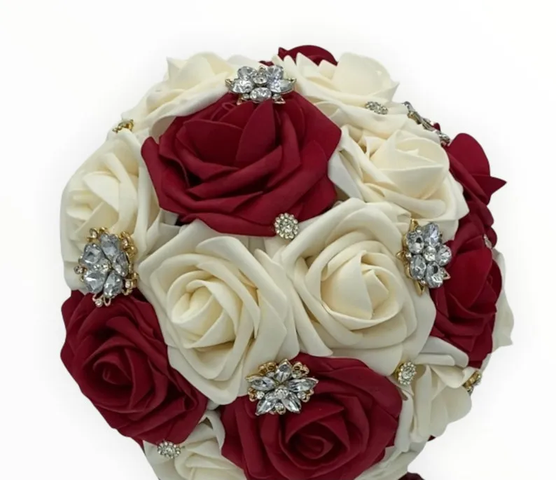 CB-099 ~  Made to Order Dark Red & Ivory Real Touch Rose Brooch Bouquet or DIY KIT