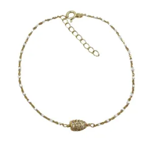 Chain: Semi Precious Beaded Stones & Pave Bead on Gold Vermeil: White (BG7045WT)