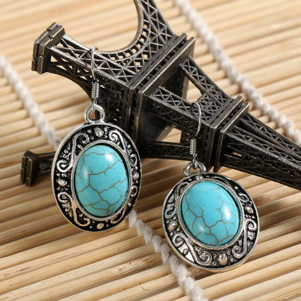 Charming flower tibetan silver earring with turquoise and crystal jewelry Vintage Earrings For Women Dangle Jewelry