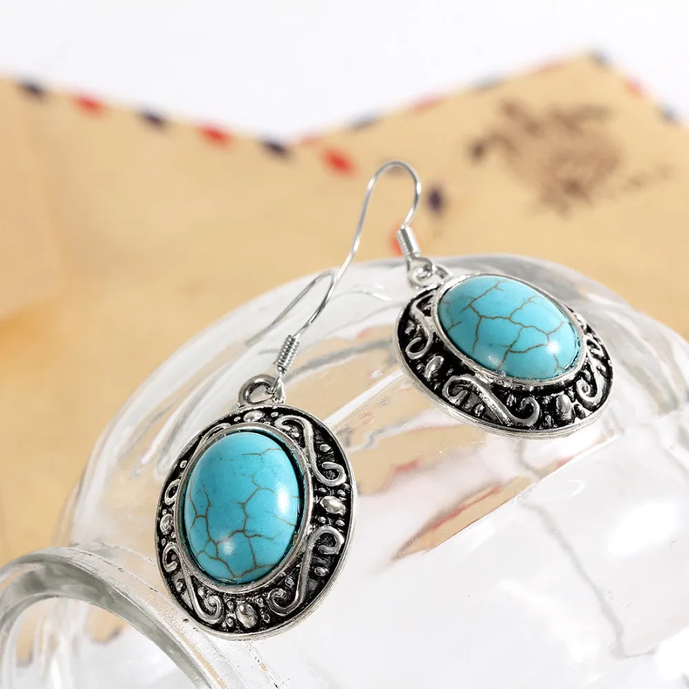 Charming flower tibetan silver earring with turquoise and crystal jewelry Vintage Earrings For Women Dangle Jewelry