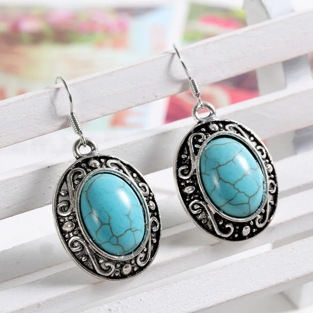 Charming flower tibetan silver earring with turquoise and crystal jewelry Vintage Earrings For Women Dangle Jewelry