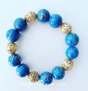 Chinoiserie French Blue & Gold Filigree Bracelet