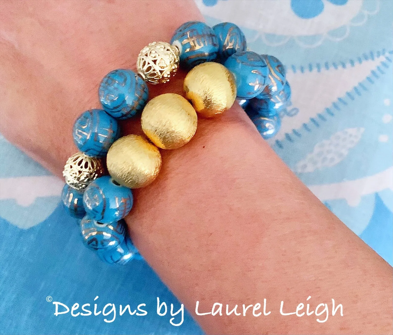 Chinoiserie French Blue & Gold Filigree Bracelet