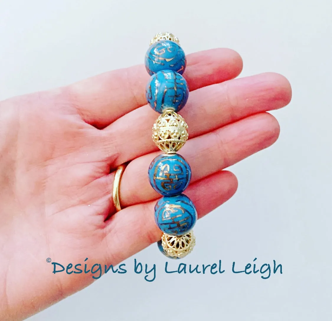 Chinoiserie French Blue & Gold Filigree Bracelet