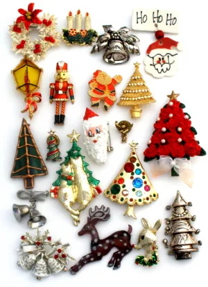 Christmas Tree & Santa Brooch Pin Lot Vintage