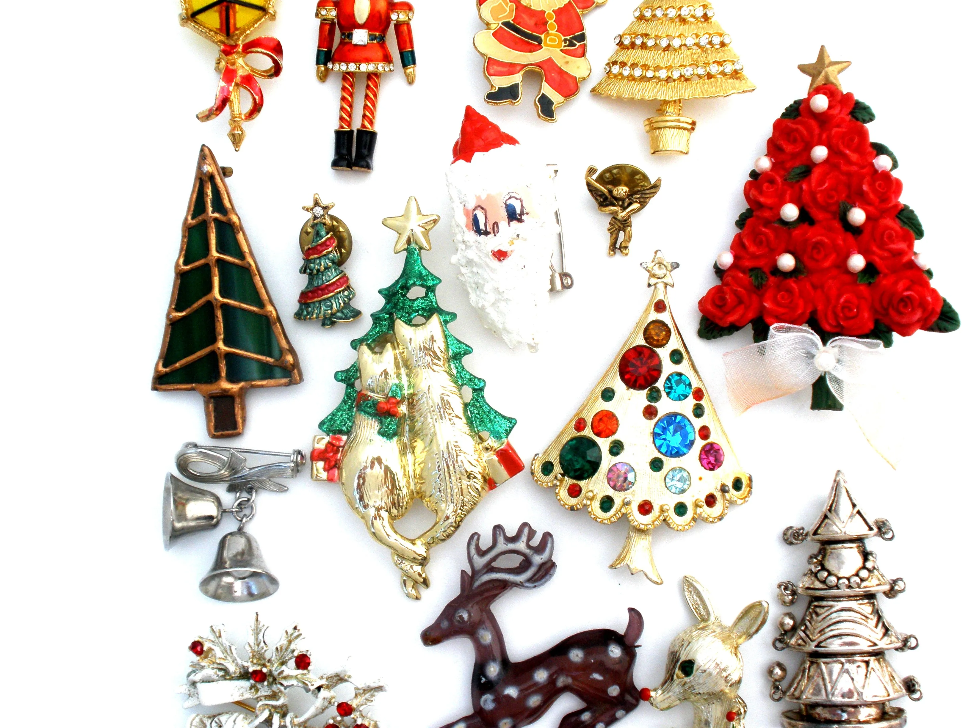 Christmas Tree & Santa Brooch Pin Lot Vintage