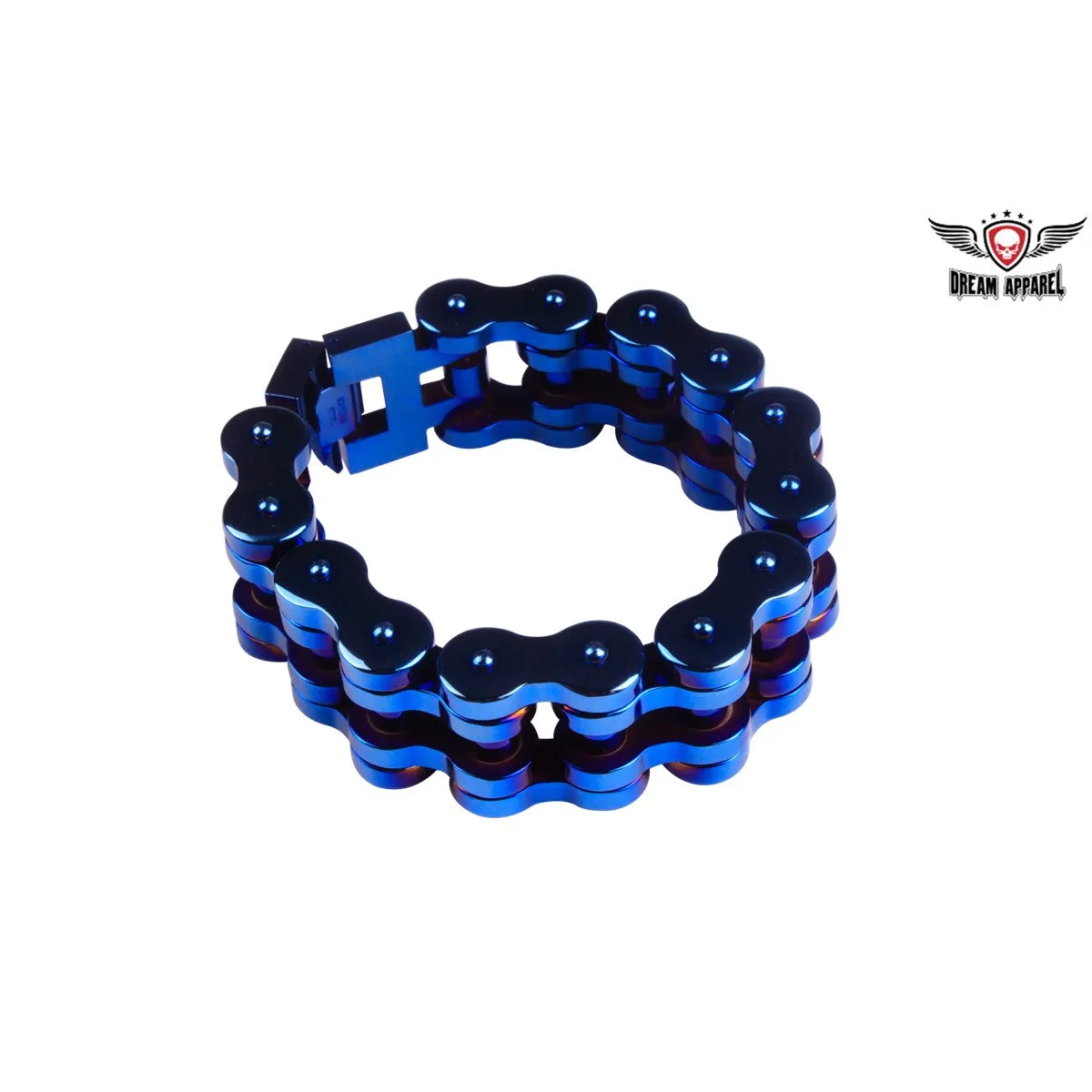 Chrome and Blue Motorcycle Bracelet