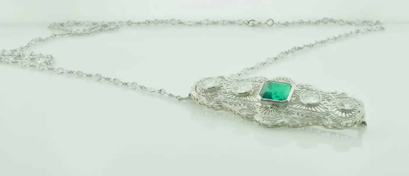 Colombian Emerald and Diamond Necklace / Brooch circa 1920s GIA Certified