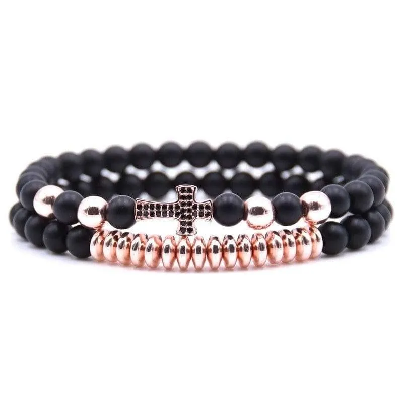 Cross Bead Bracelet <br> Rose Gold (2pcs)