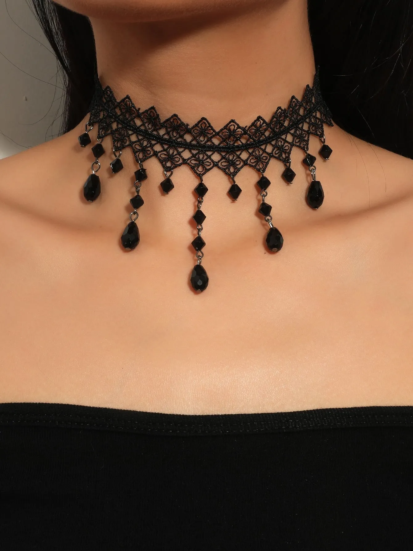 Crystal Bead Decor Lace Choker for Women Jewelry for Women Necklace Accessories