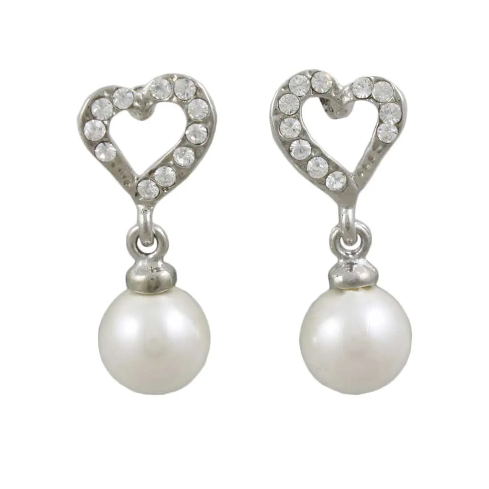 Crystal Heart with White Dangling Pearl Ball Pierced Earring - REC812A