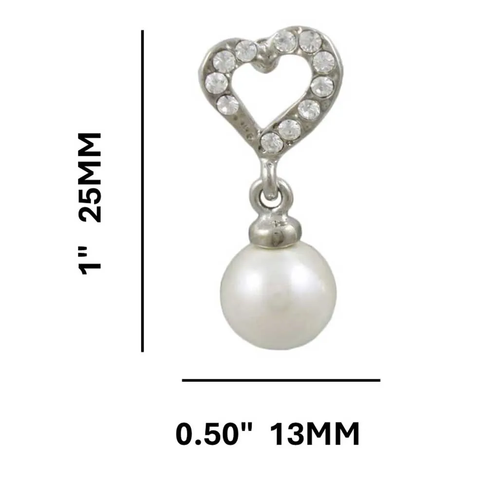 Crystal Heart with White Dangling Pearl Ball Pierced Earring - REC812A