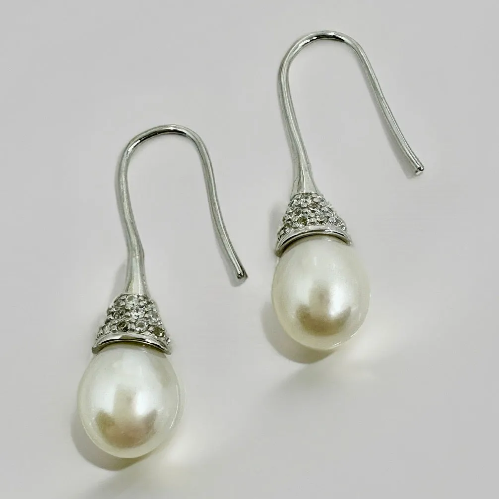 Cultured Freshwater Pearl & Cubic Zirconia Earrings