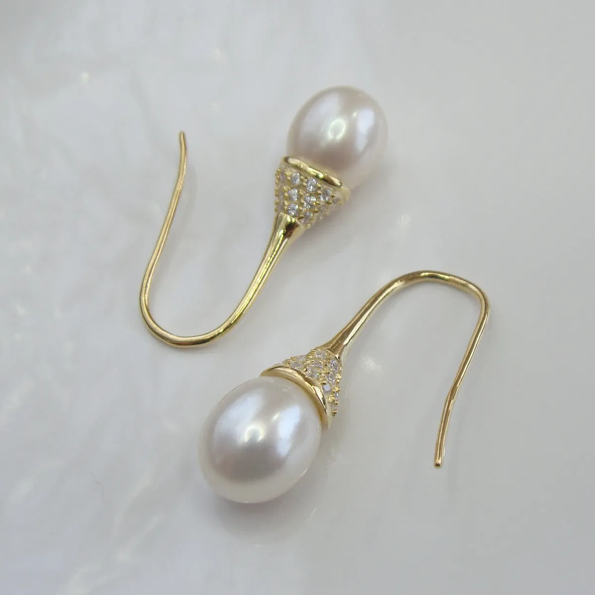 Cultured Freshwater Pearl & Cubic Zirconia Earrings