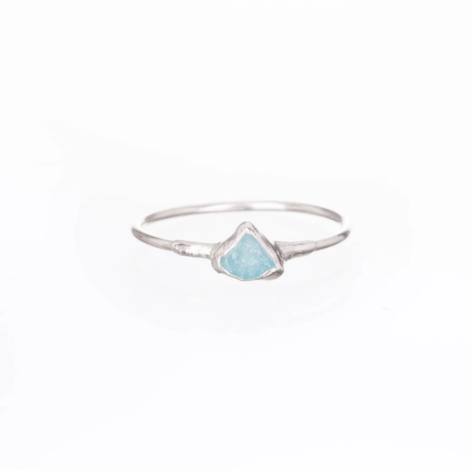 Dainty Raw Aquamarine Ring in Silver