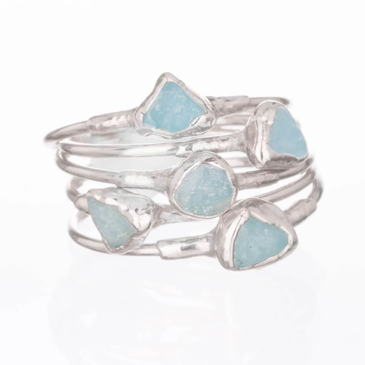 Dainty Raw Aquamarine Ring in Silver